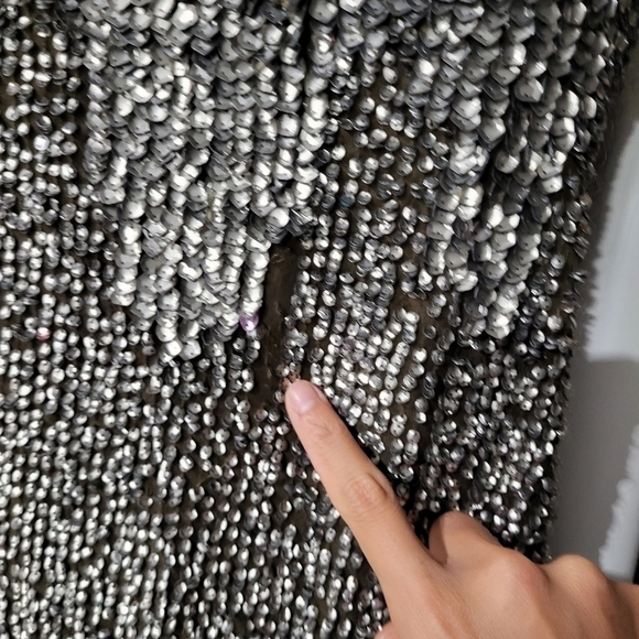 ZARA BASIC collection - Olive Green Antique Silver Sequin Tunic Mini Shift Dress - Picture 6 of 15